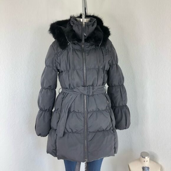 PRADA Down Puffer Belted Coat Raccoon Fur Hood Jacket - Picture 1 of 16